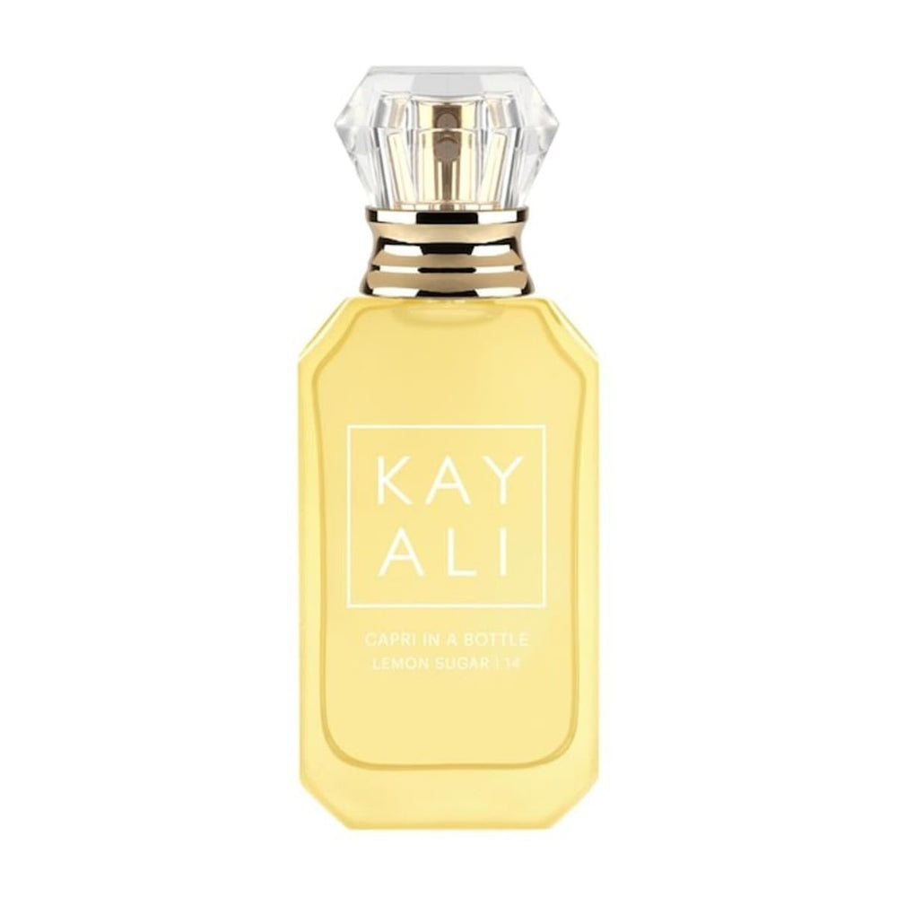 Kayali Capri Lemon Sugar bottle front view, bright unisex fragrance for daily wear.