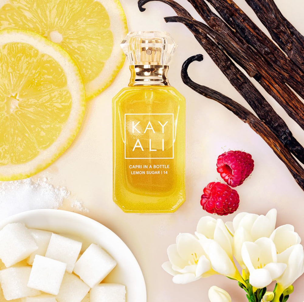 Kayali Capri Lemon Sugar bottle cap close-up, easy to grip and apply.