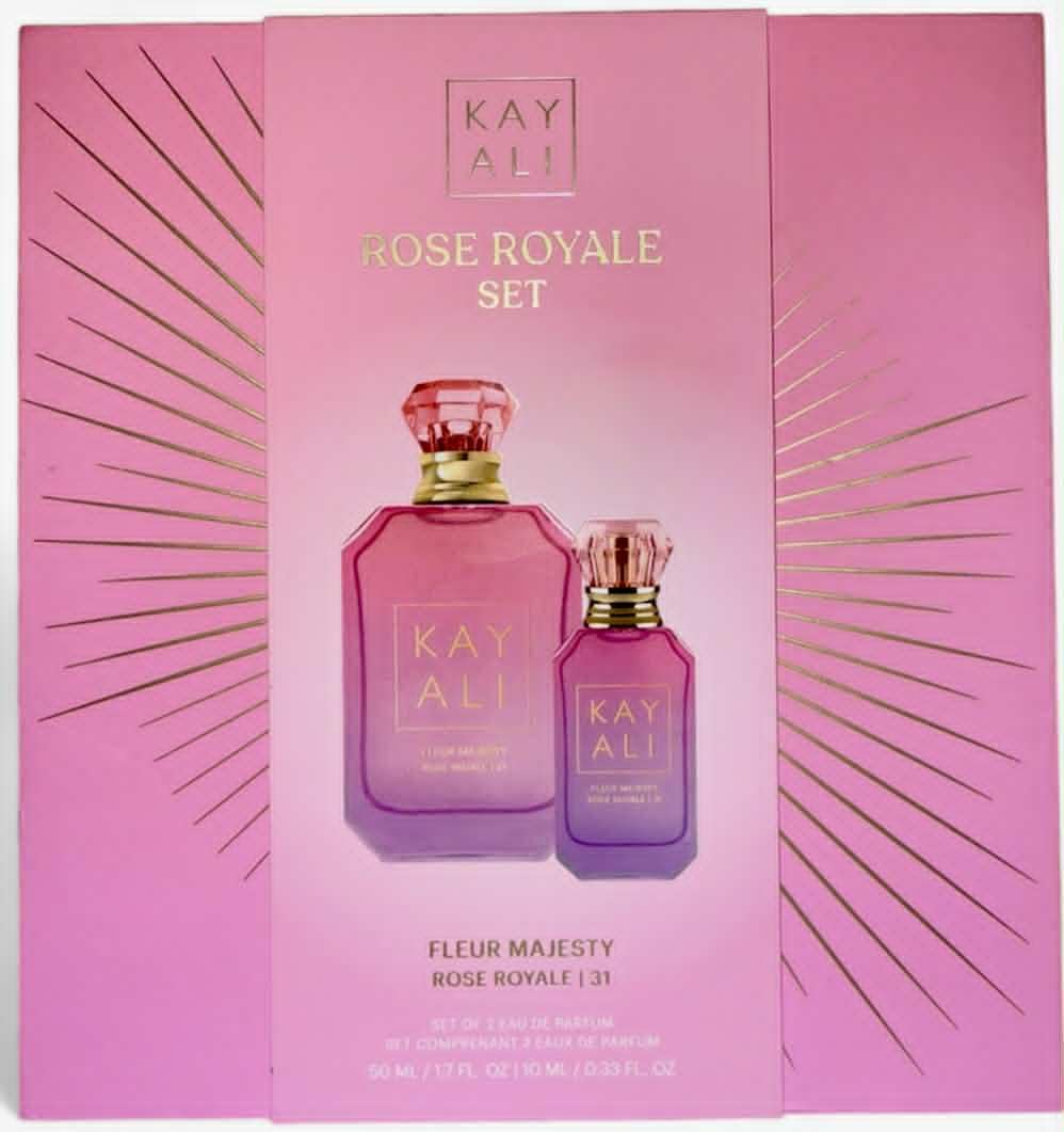 Kayali Fleur Majesty Rose Royale Set bottle delivers lasting rose fragrance for daily wear