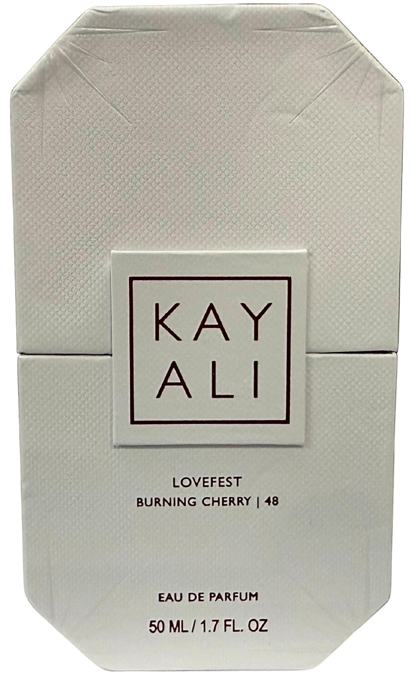 Kayali Lovefest Burning Cherry smoky base guaiac patchouli: lasting depth with sultry, refined finish.