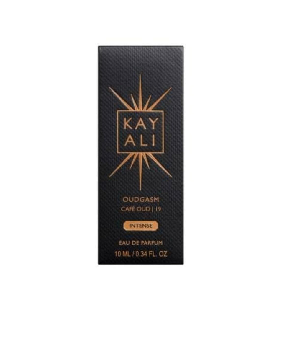 Kayali Oudgasm Café Oud packaging highlighting luxury branding