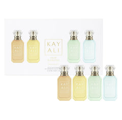 Kayali Vacation in a Bottle mini set packaging, four travel-ready scents for on-the-go layering.