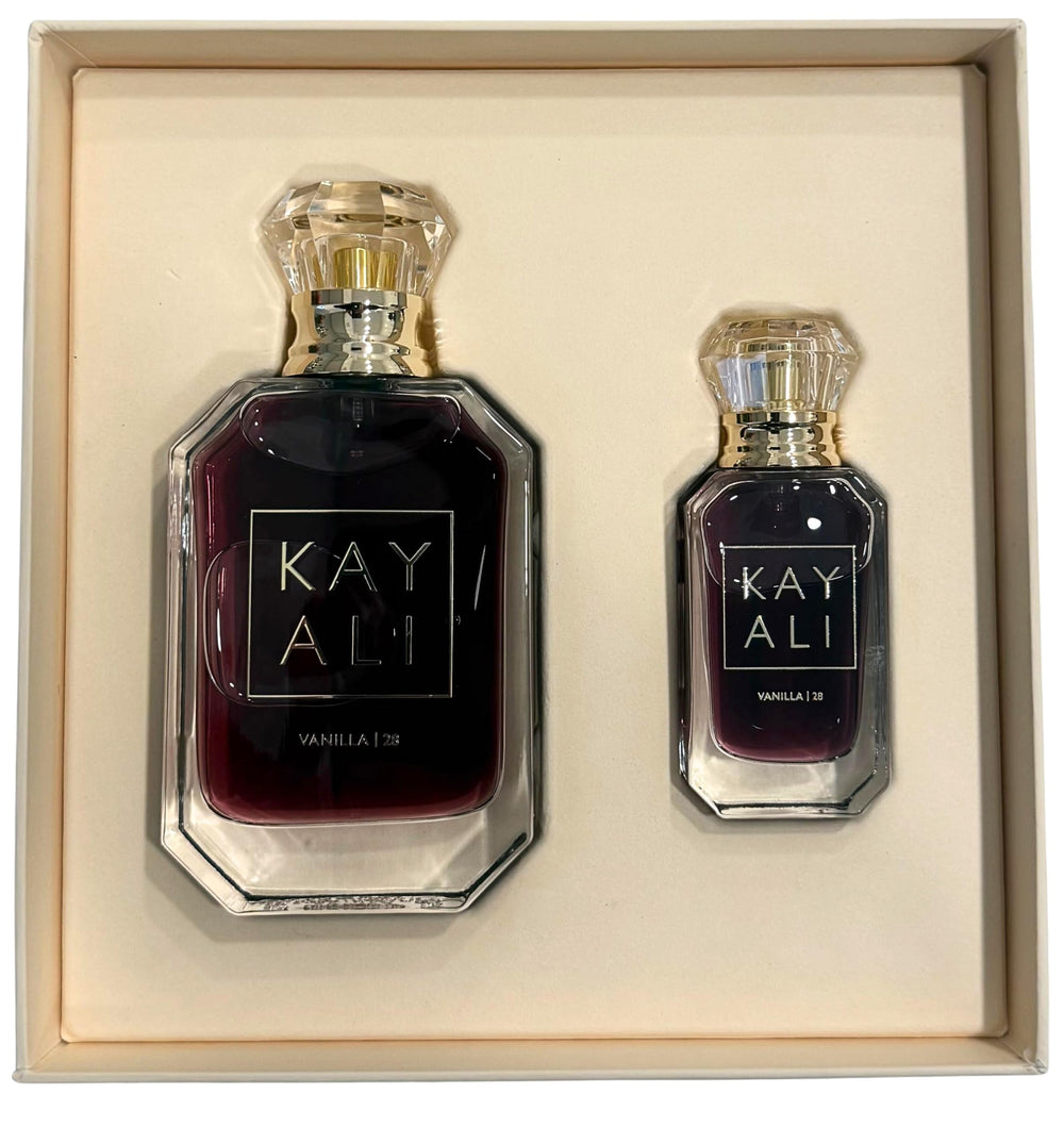 KAYALI Vanilla 28 iconic set 10ml travel bottle ready for on-the-go refinement.