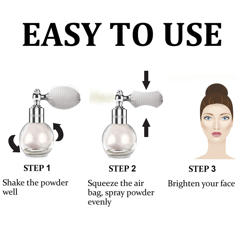 Kaynest neck and collarbone glitter spray creates pearl-white glow at décolletage