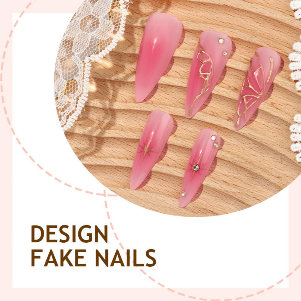 Kcjckcdd pink ombre nails with gold line art for a bold accent