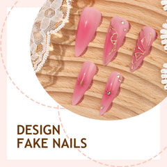 Kcjckcdd pink ombre nails with gold line art for a bold accent