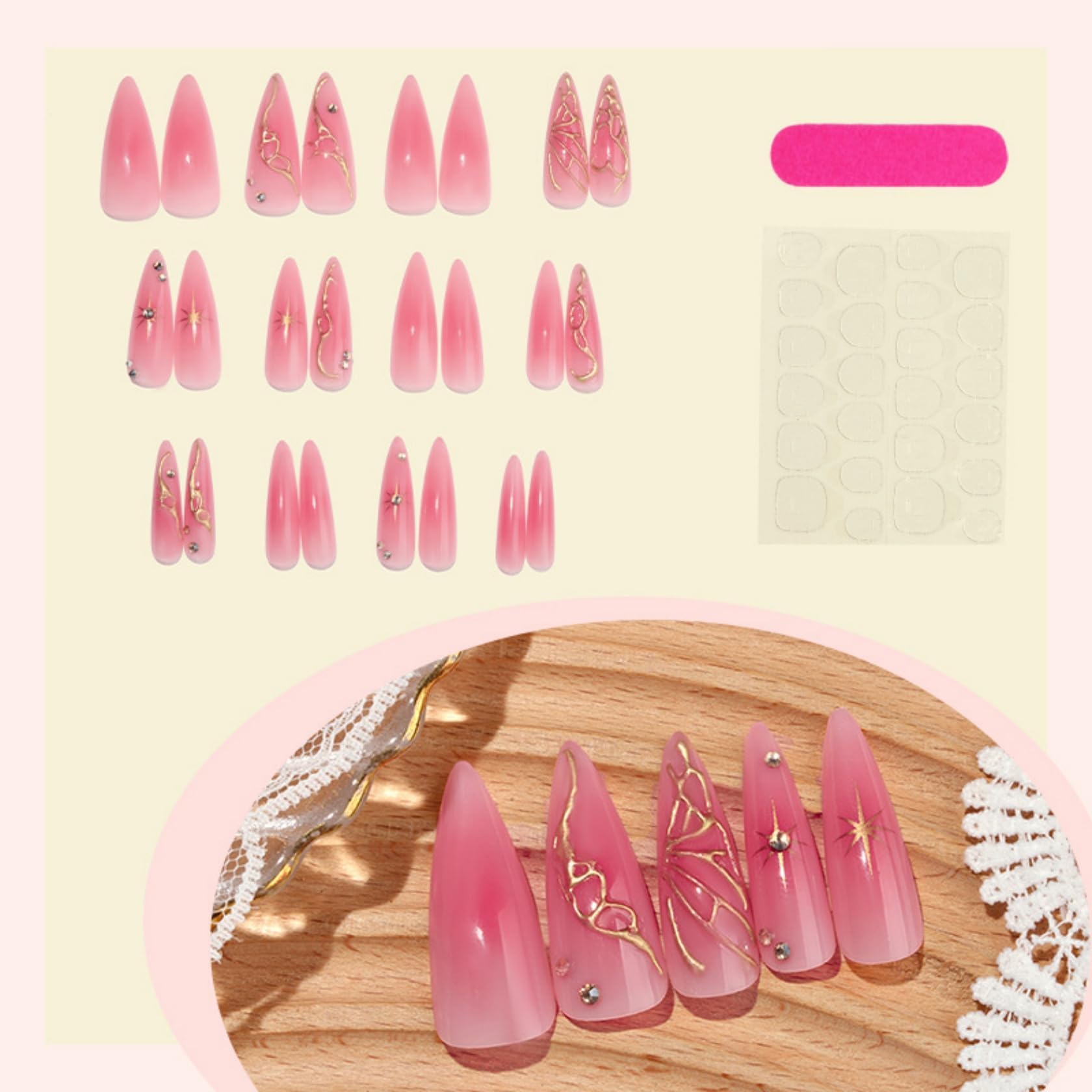 Kcjckcdd pink ombre nails with stars and rhinestones for sparkle