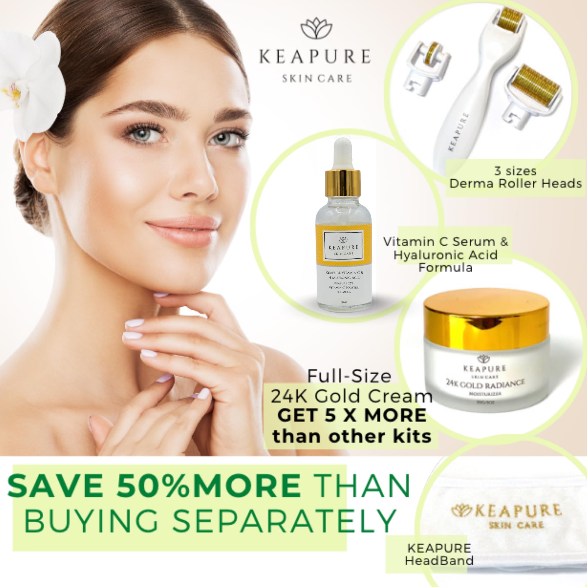 KEAPURE eye roller detail highlights gentle under-eye treatment.