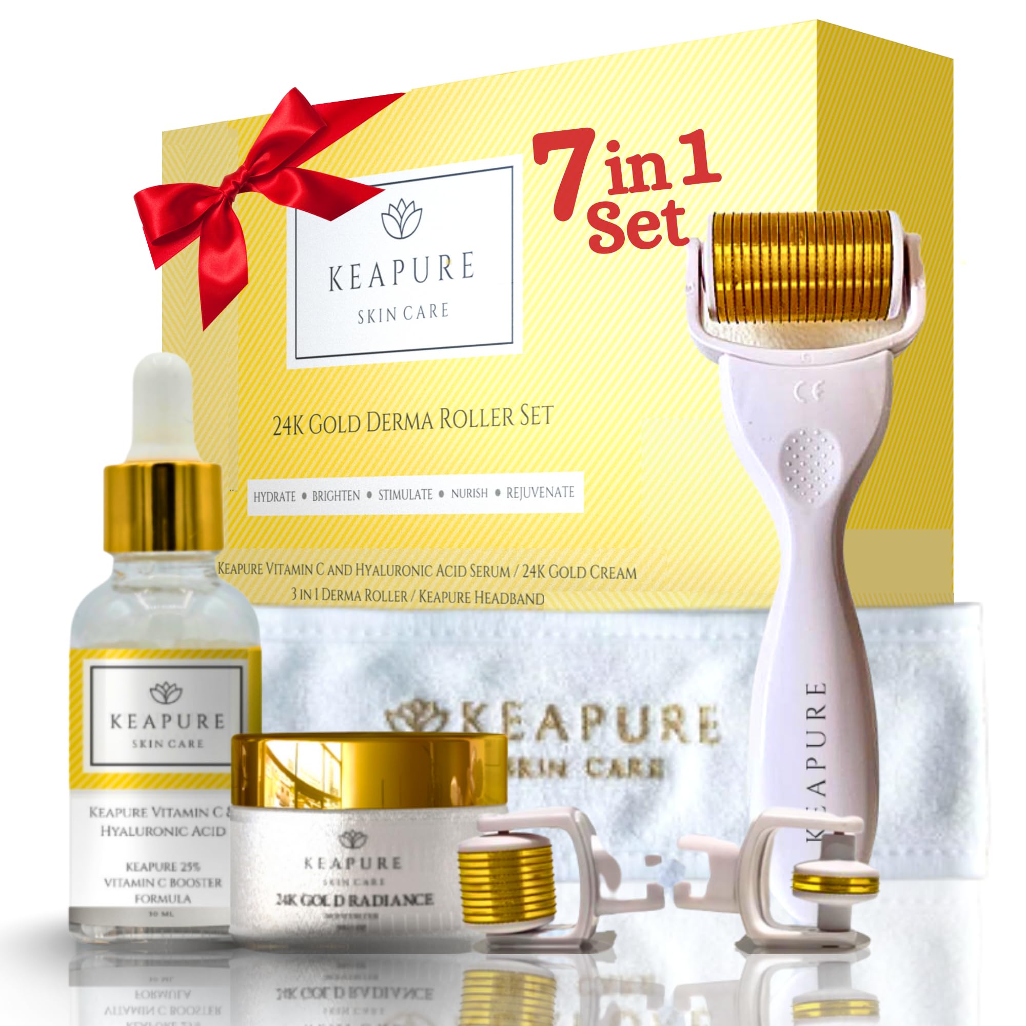KEAPURE Derma Roller Face Kit close-up showing 0.3mm needles for enhanced absorption.