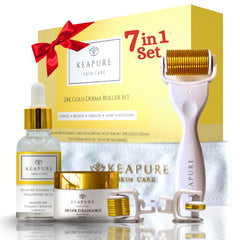 KEAPURE Derma Roller Face Kit close-up showing 0.3mm needles for enhanced absorption.