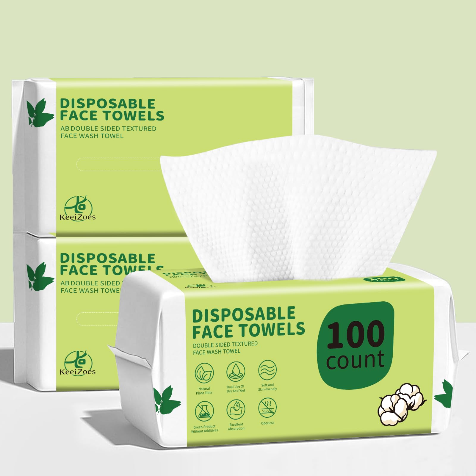 KeeiZoes disposable face towels with ultra-soft surface for sensitive skin.