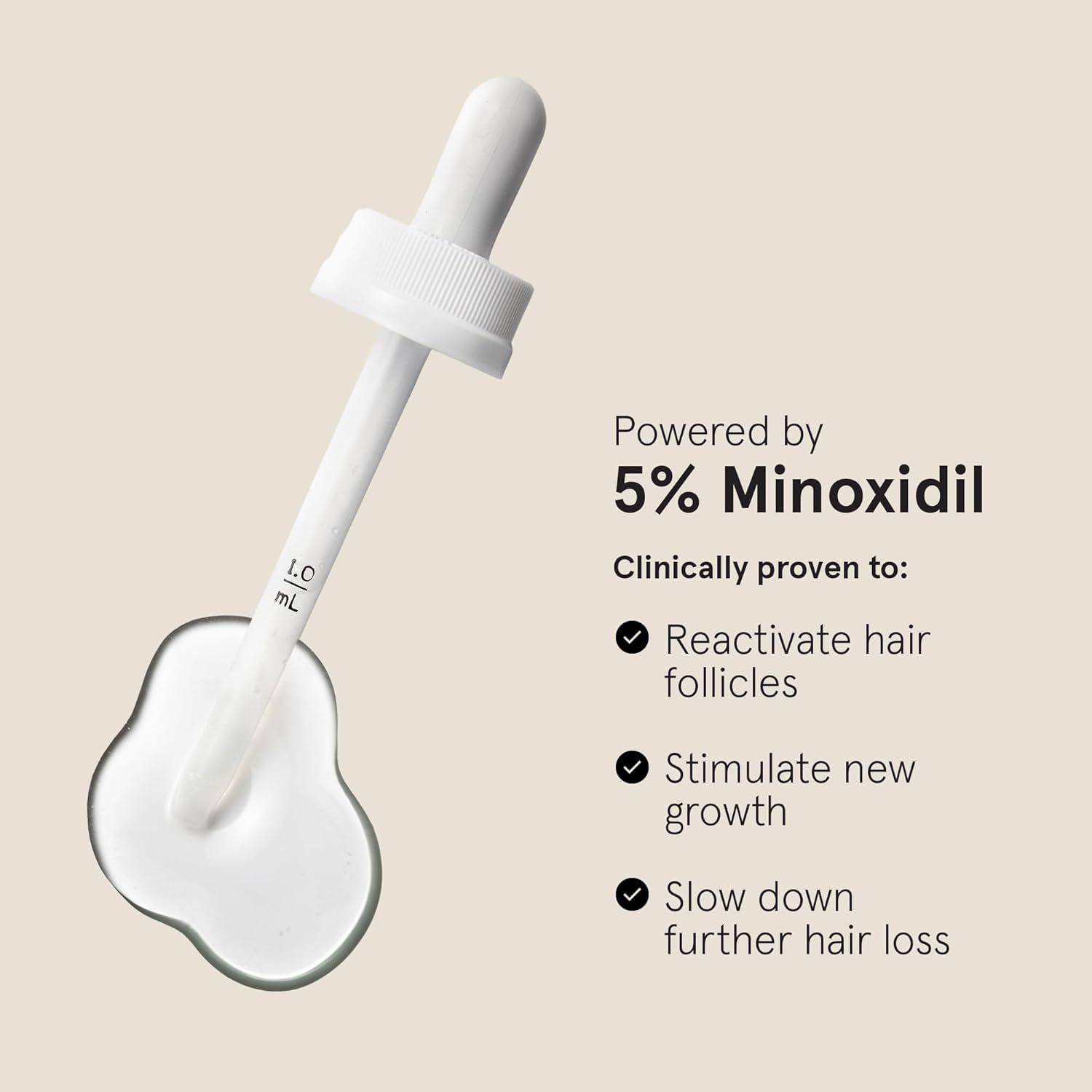Keeps 5% minoxidil bottle closeup highlights active formula for growth.