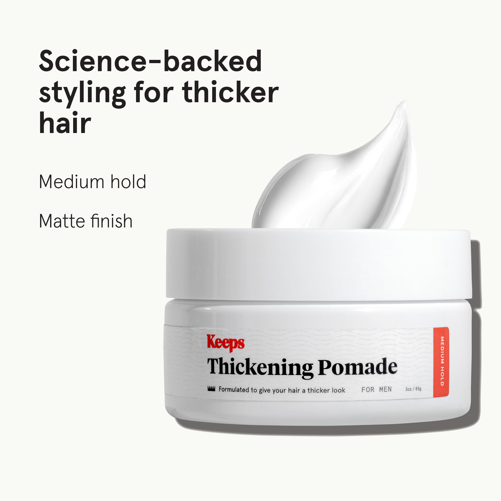 Keeps Matte Thickening Pomade adds volume and textured matte look