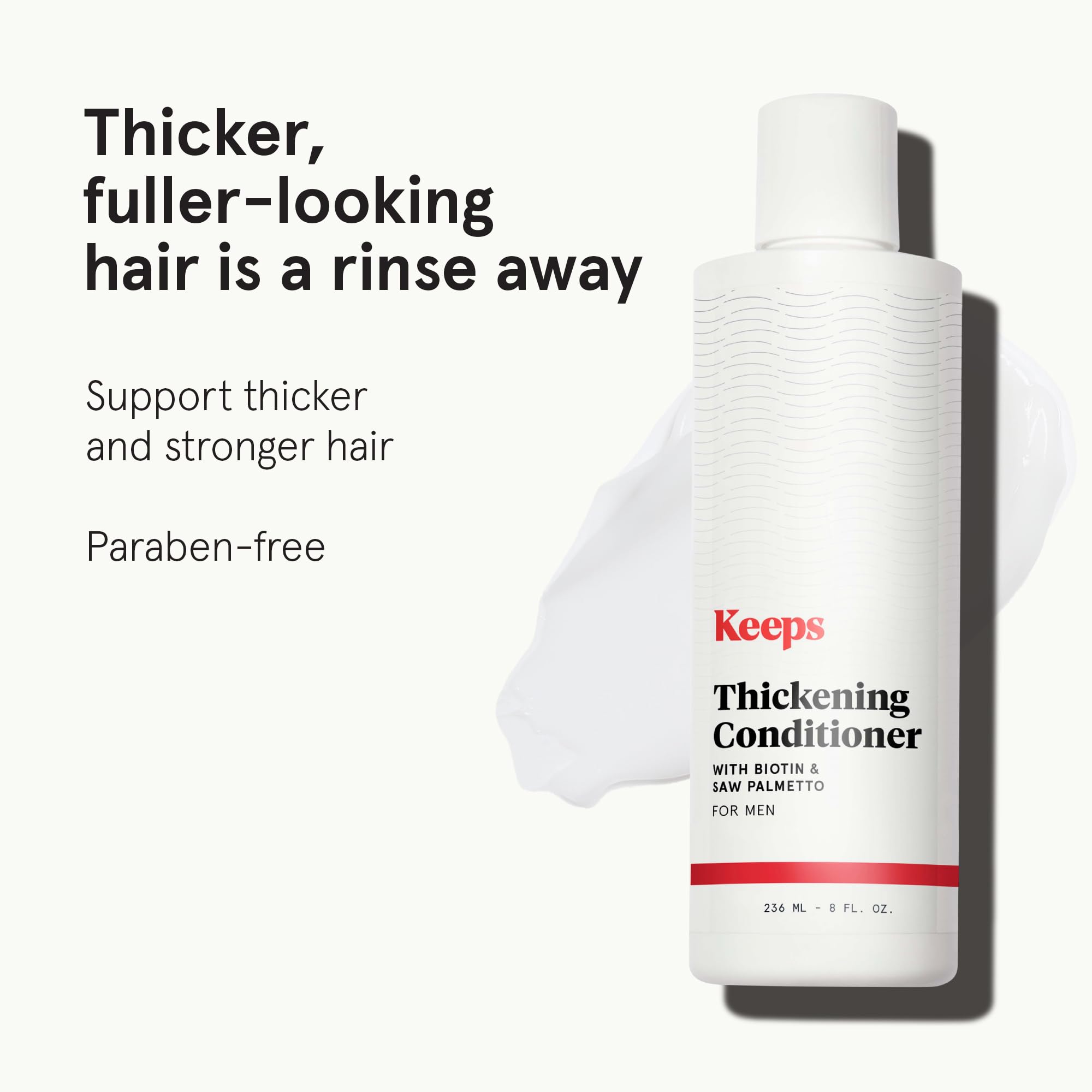Keeps thickening conditioner application showing smooth, fuller-looking hair after use.