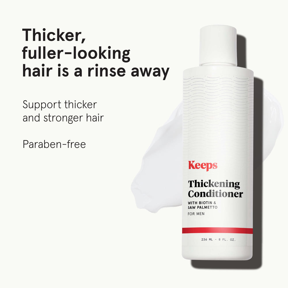 Keeps thickening conditioner application showing smooth, fuller-looking hair after use.