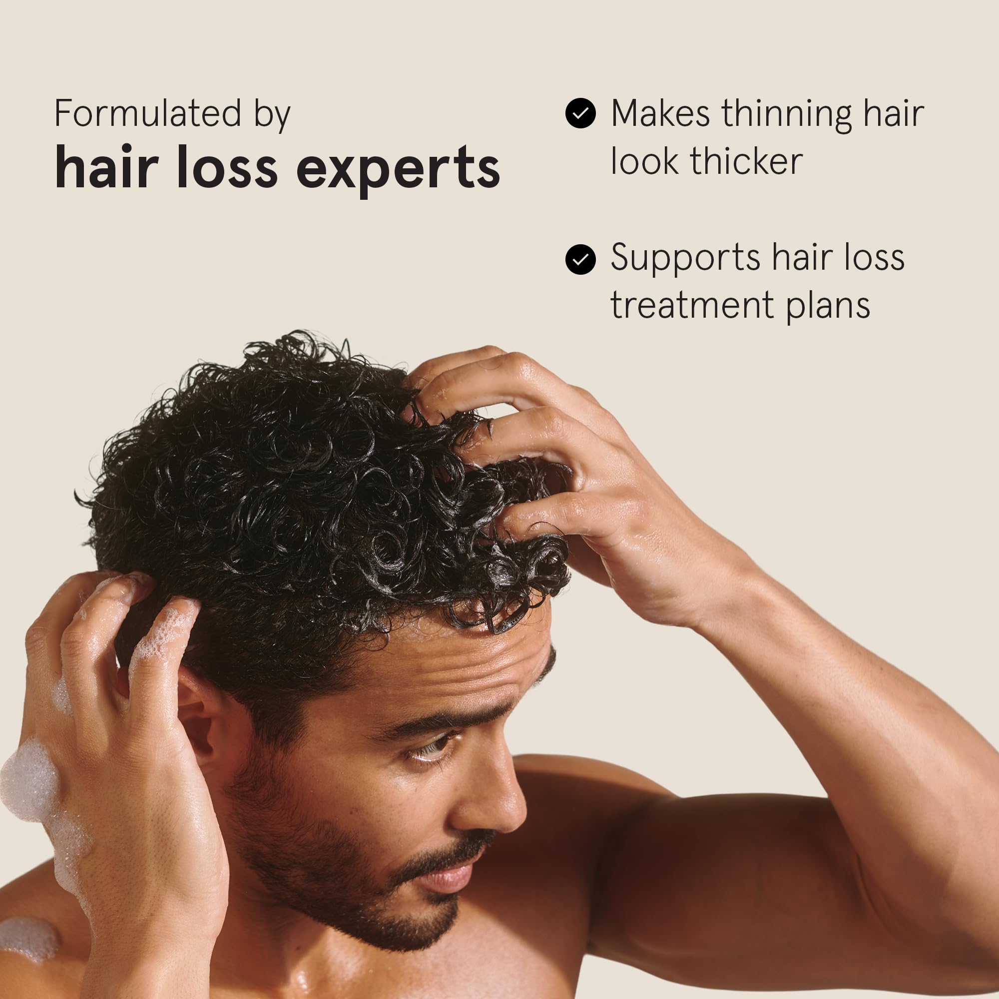 Keeps thickening conditioner bottle front showing smooth, healthy-looking hair.