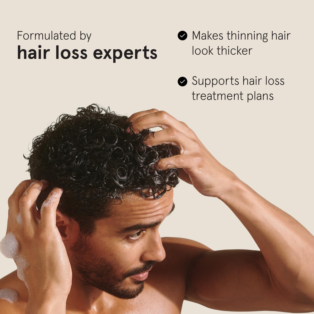 Keeps thickening conditioner bottle front showing smooth, healthy-looking hair.