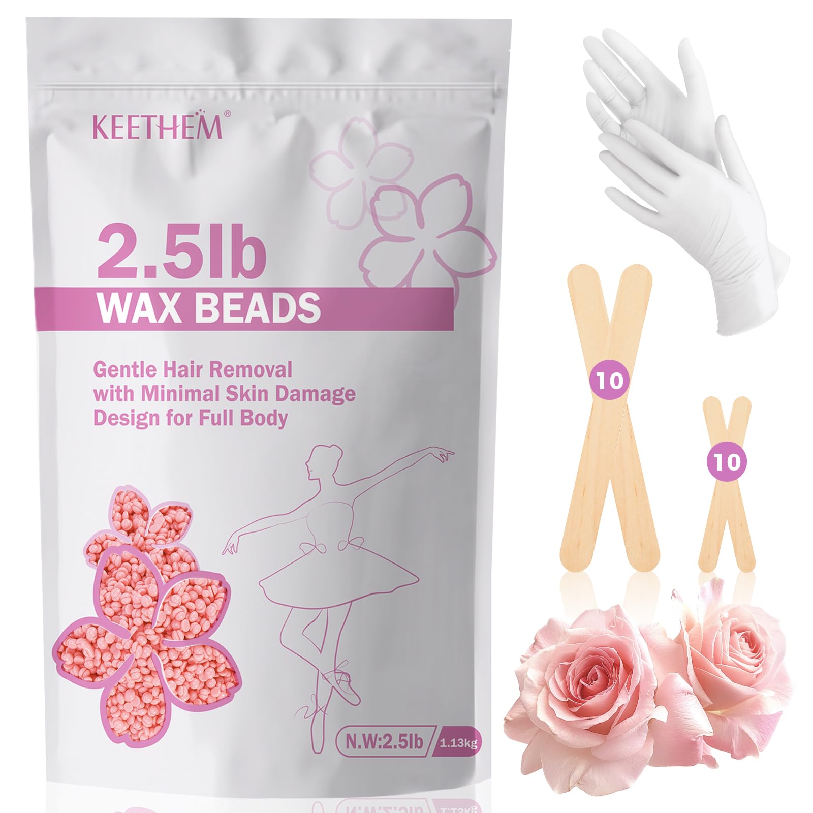 Keethem 2.5lb wax beads jar closeup showing bulk option for home waxing.