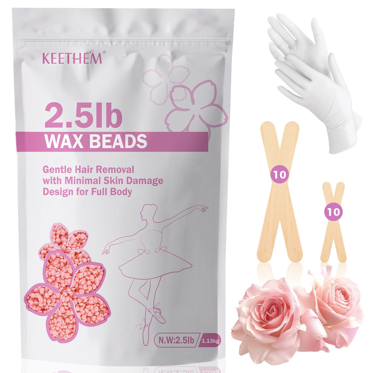Keethem 2.5lb wax beads jar closeup showing bulk option for home waxing.