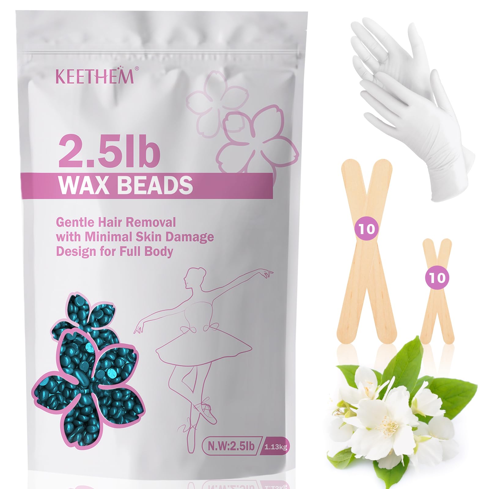 Keethem hard wax beads 2.5lb bulk pack for smooth full-body waxing.