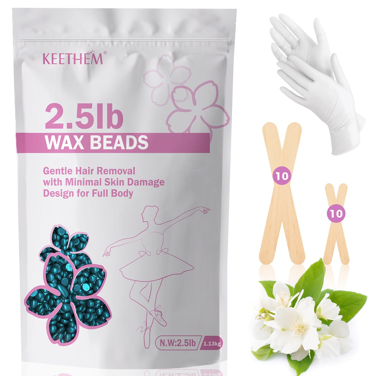 Keethem hard wax beads 2.5lb bulk pack for smooth full-body waxing.