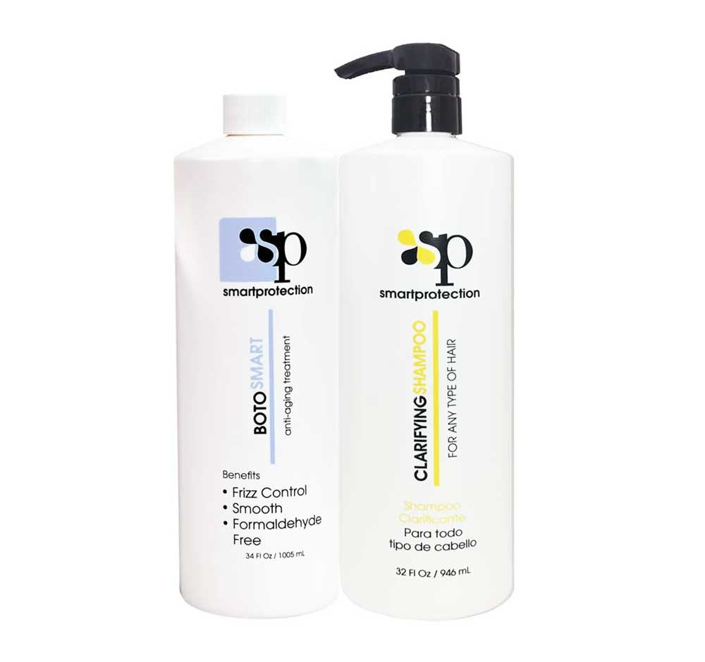 KEF BotoSmart Clarifying Shampoo bottle pour promotes shine and smoother, frizz-free hair.