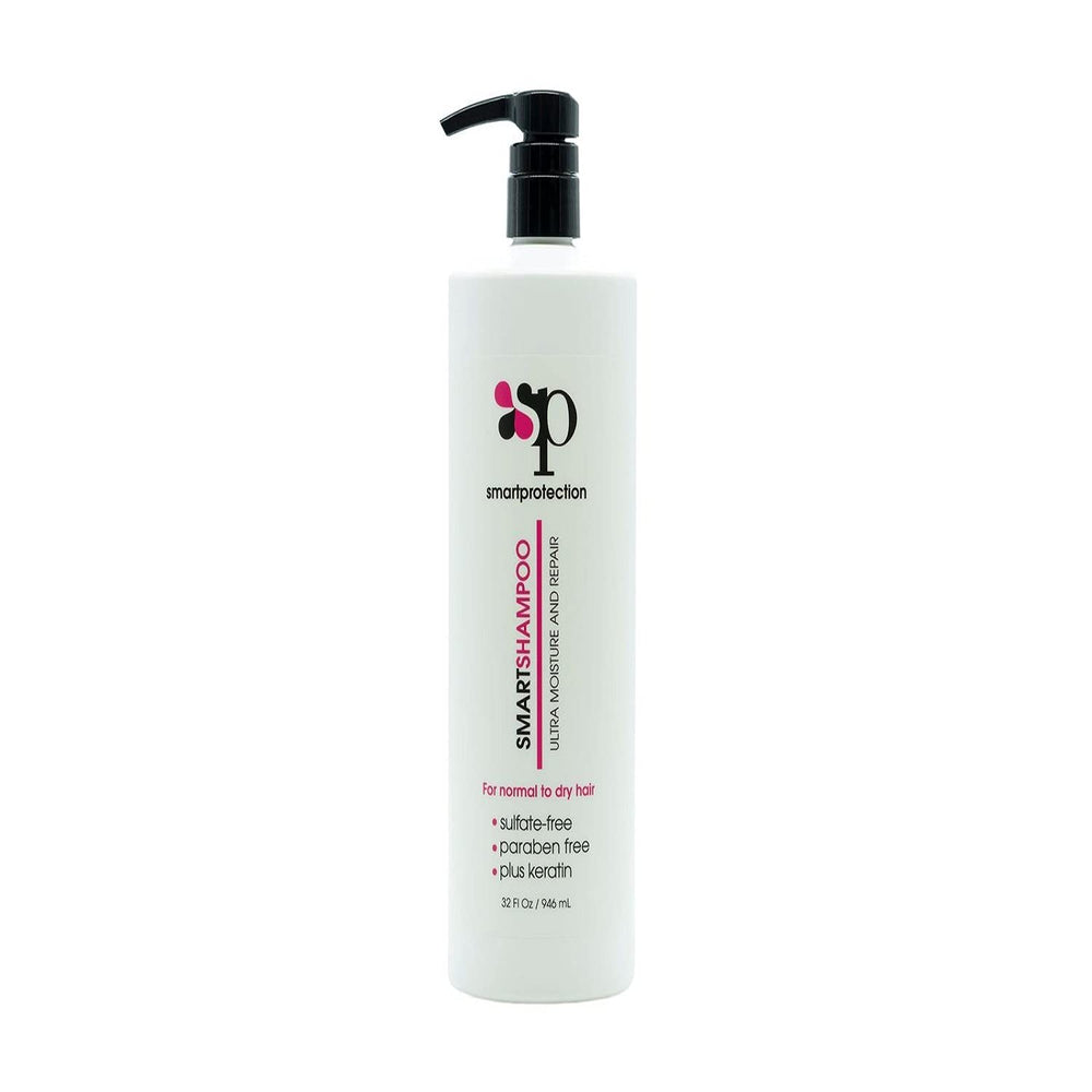 KEF Ultra Moisture Shampoo bottle back highlighting keratin and botanical blend