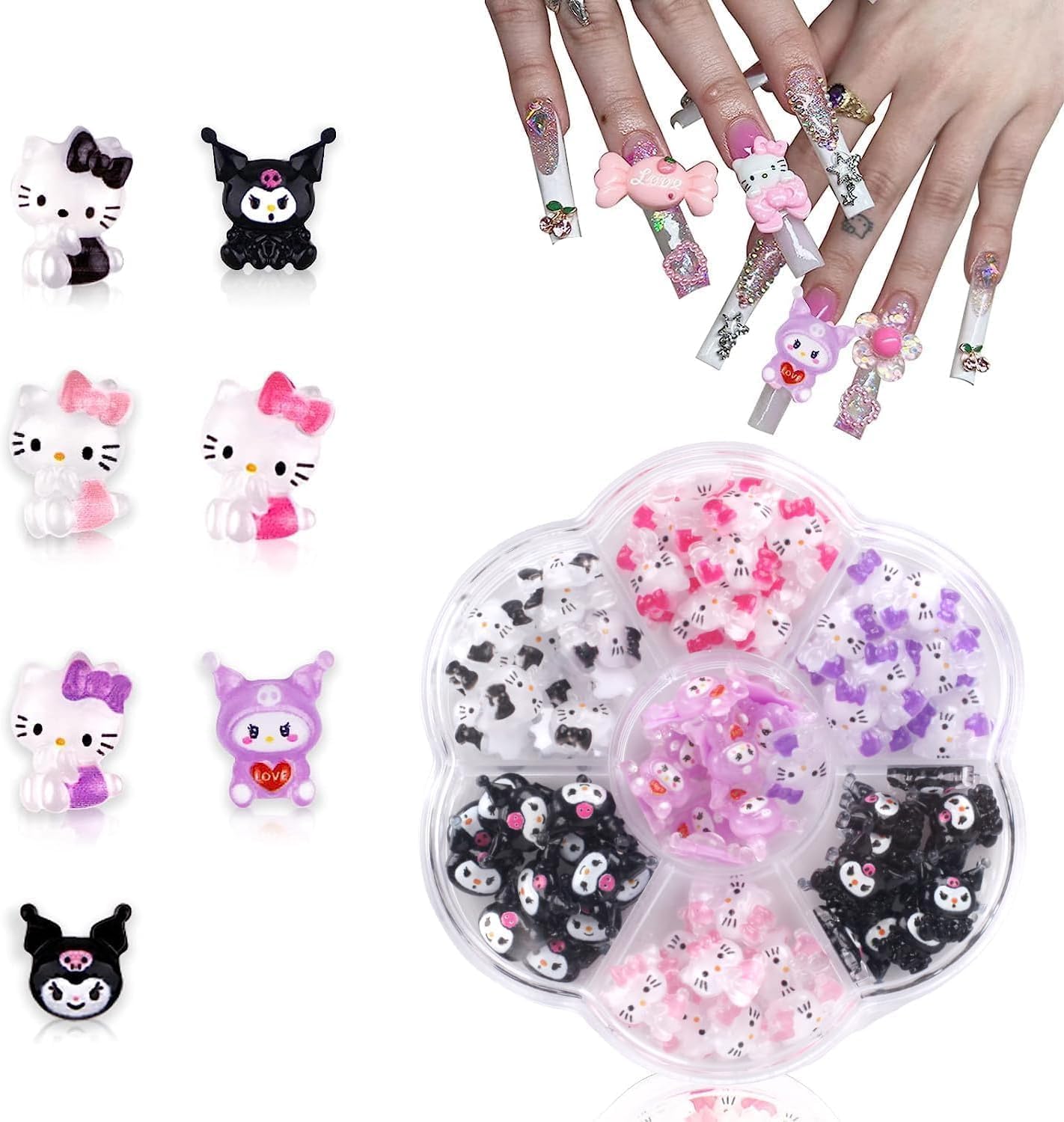 Kelbbo Kitty San-Rio nail charm flat background close-up for stylish nails.