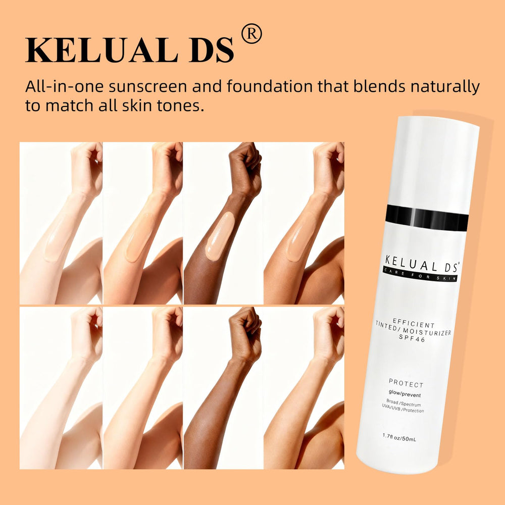 KELUAL DS universal shade demonstrated on diverse skin tones for natural glow