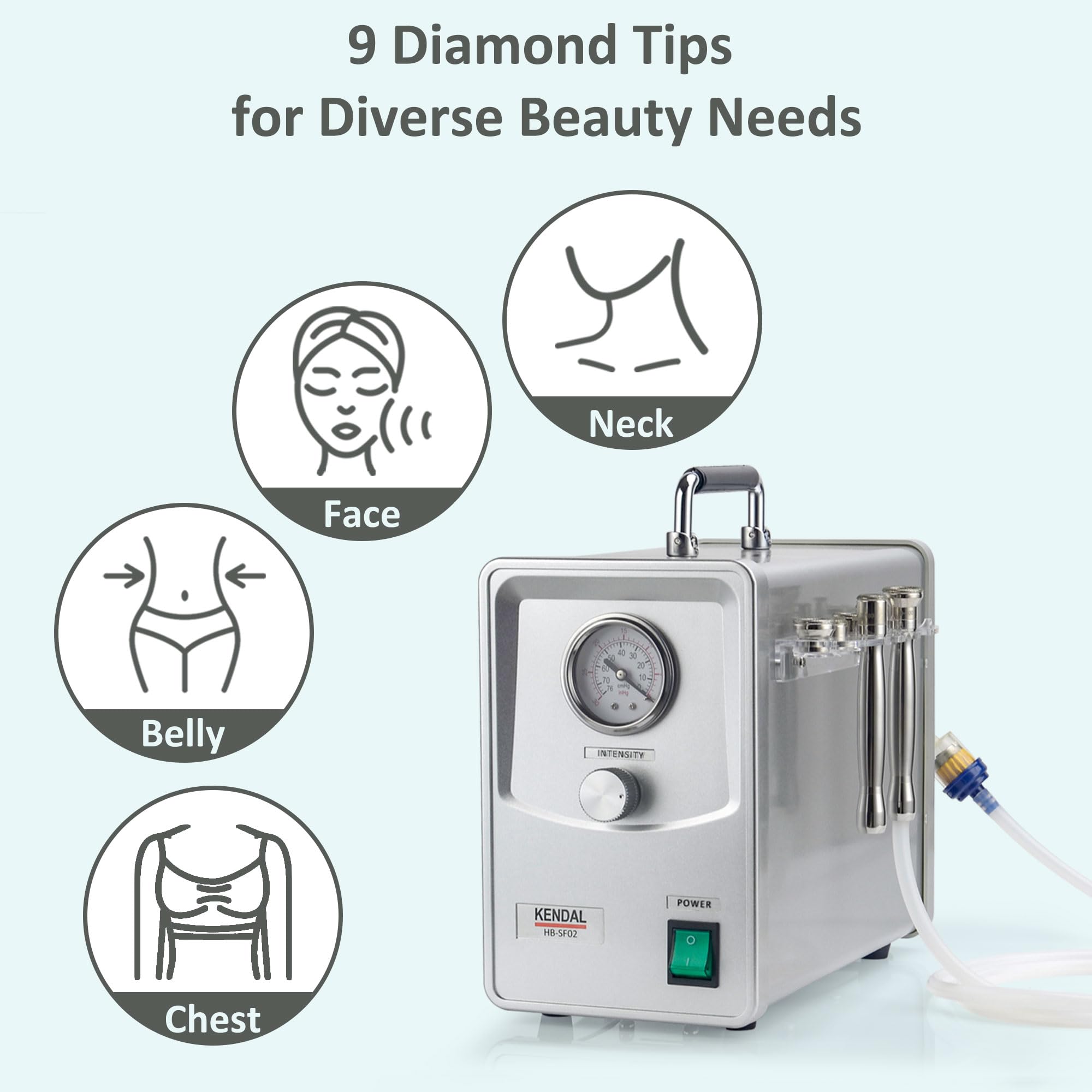 Kendal Microdermabrasion suction dial demonstrating up to 70 cmHg power