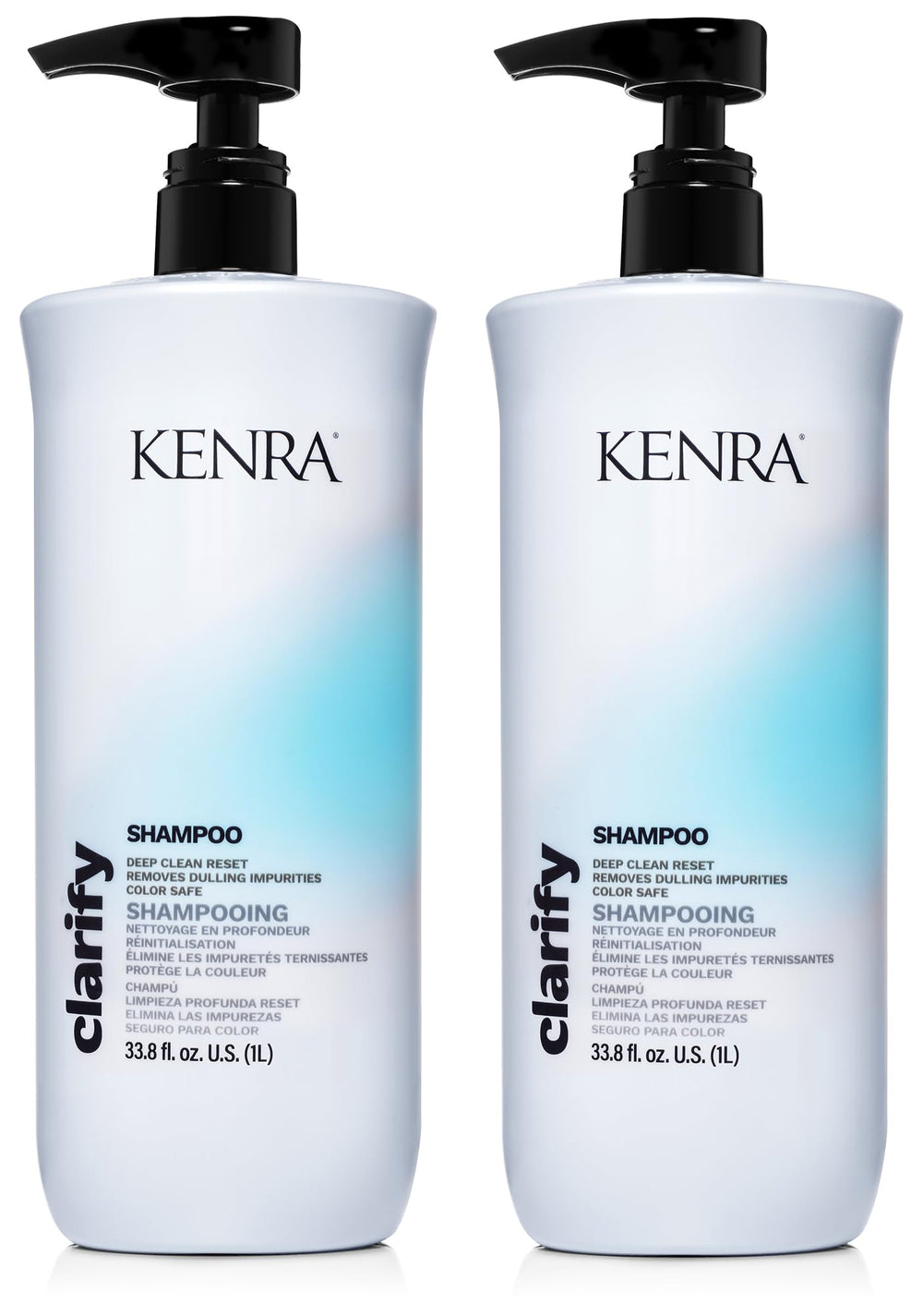 Kenra Clarify Shampoo bottle pouring rich lather to cleanse hair
