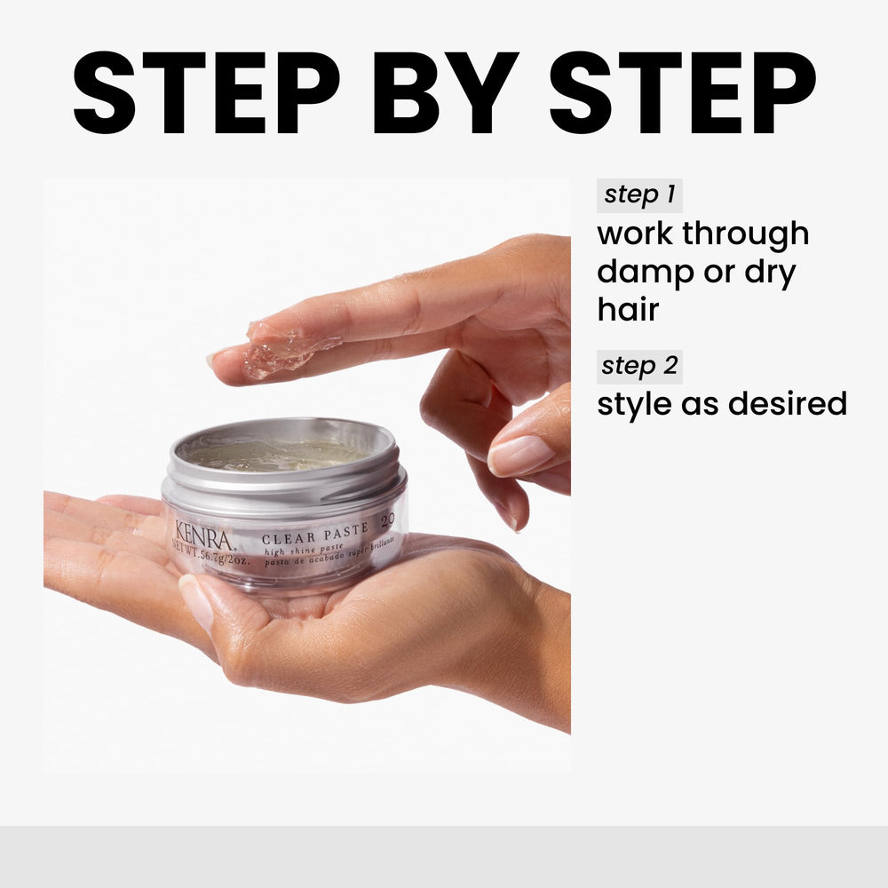 Kenra Clear Paste 20 shampoo-soluble formula rinses clean from hair.