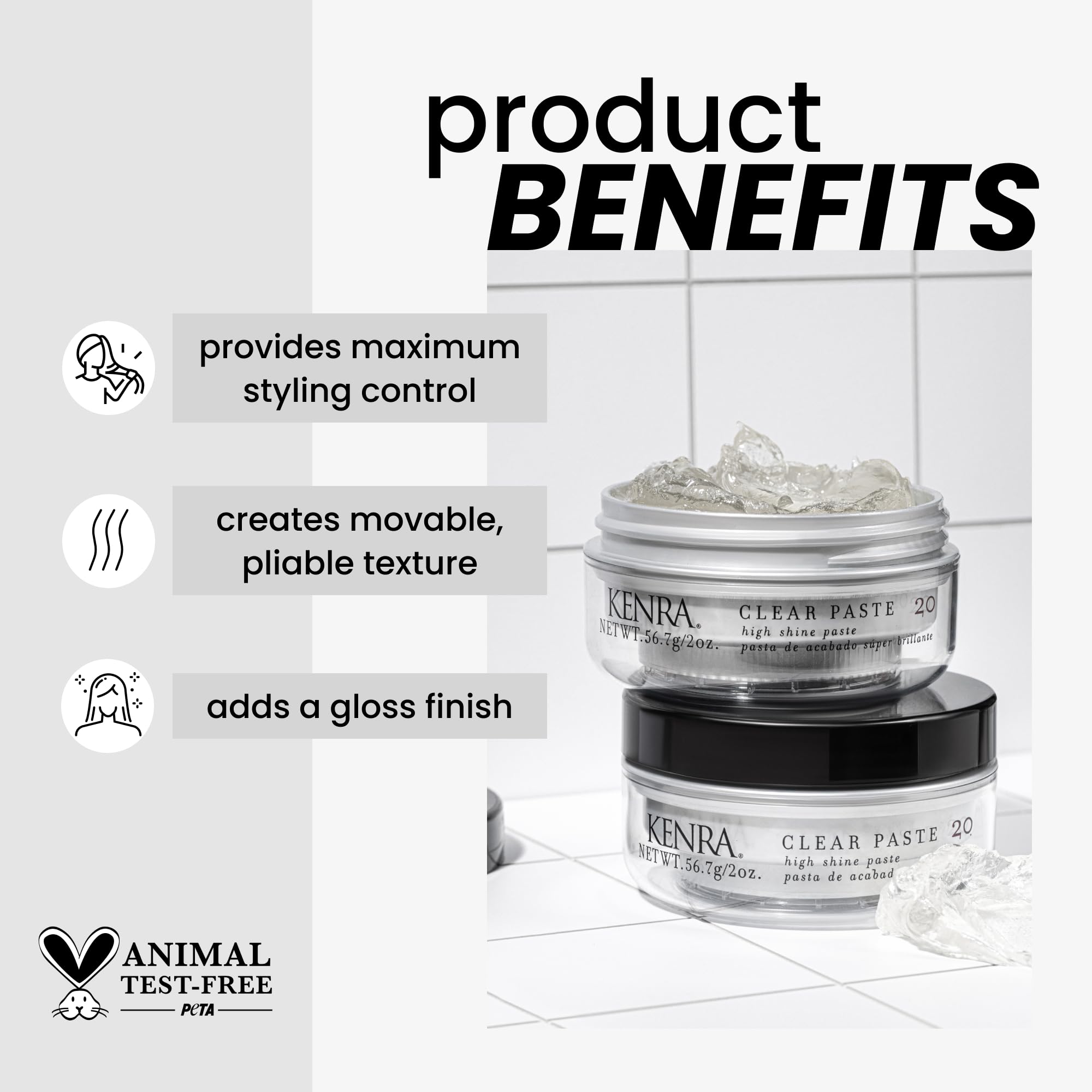 Kenra Clear Paste 20 textured-style closeup highlights fibrous, pliable texture for versatile looks.