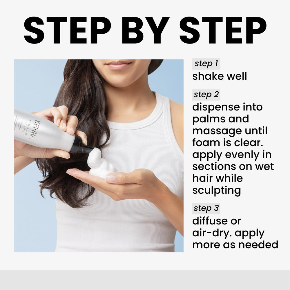 Kenra Curl Glaze Mousse 13 dispense action illustrating easy application