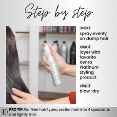 Kenra Platinum Blow-Dry Mist spray nozzle close-up for even application.