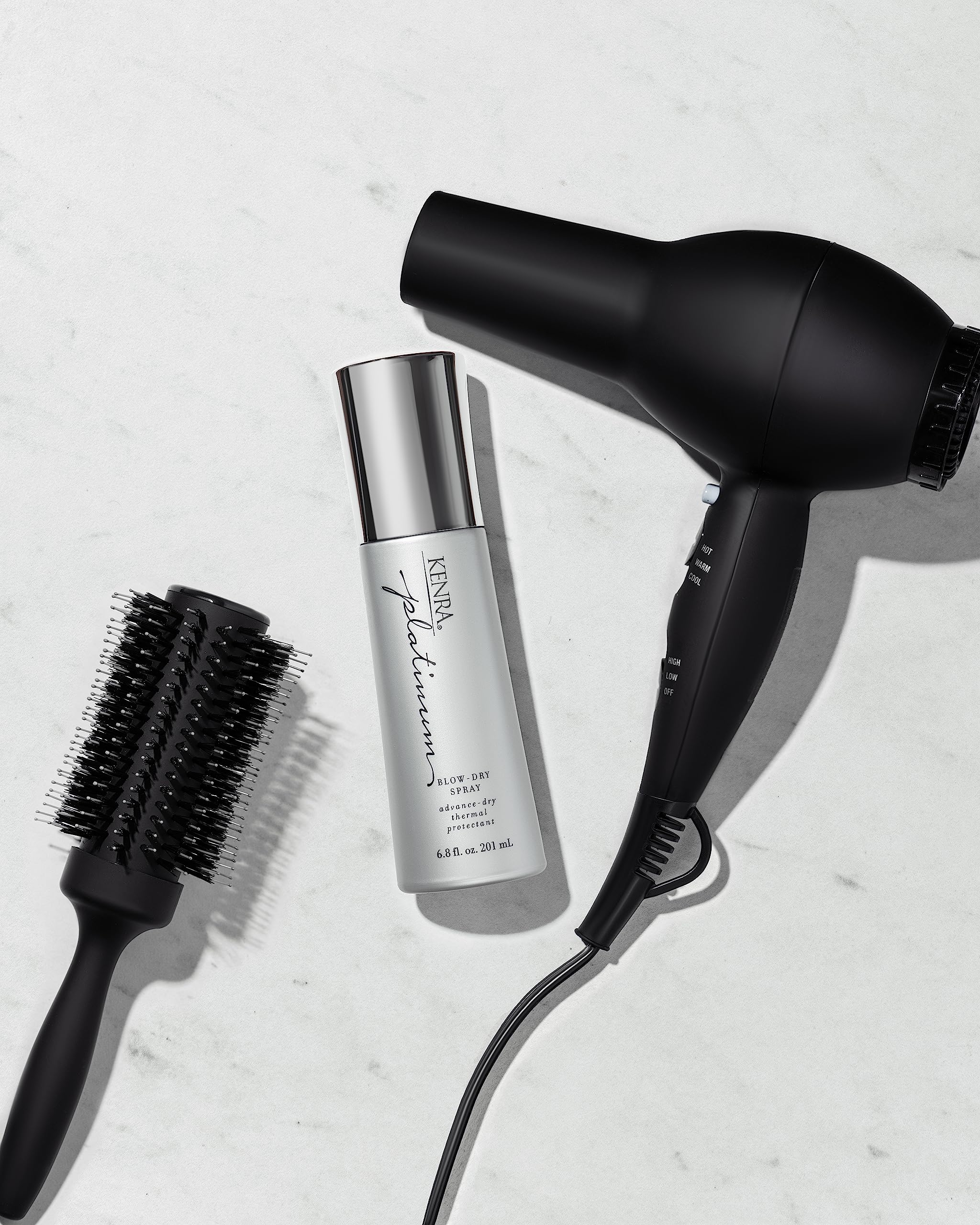 Kenra Platinum Blow-Dry Spray in-hand application helps reduce drying time.