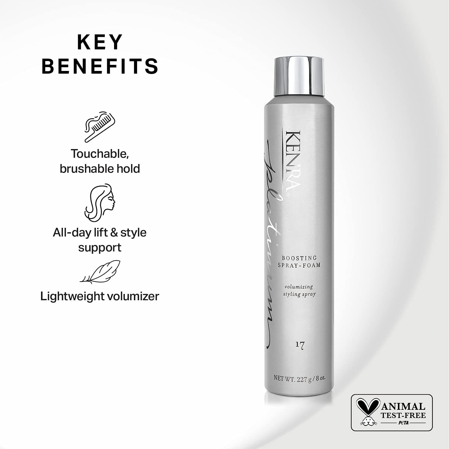 Kenra Platinum Boosting Spray-Foam 17 texture close-up shows brushable hold