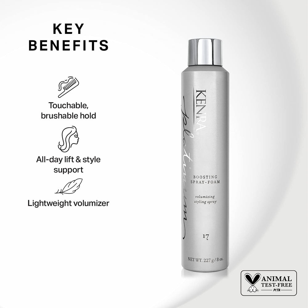 Kenra Platinum Boosting Spray-Foam 17 texture close-up shows brushable hold