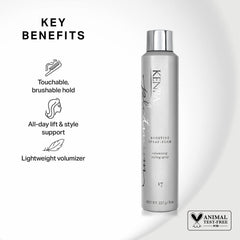 Kenra Platinum Boosting Spray-Foam 17 texture close-up shows brushable hold