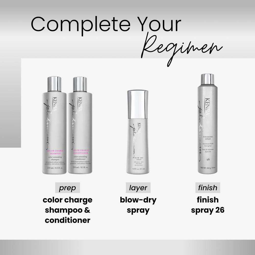 High-shine finish from Kenra Platinum Finishing Spray enhances reflective texture without heaviness.