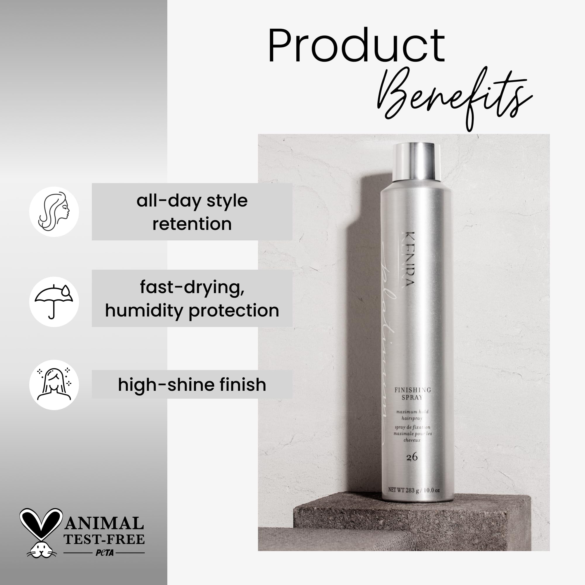 Kenra Platinum Finishing Spray in action, providing strong hold without stiffness.