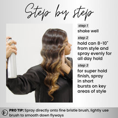 Humidity-resistant finish from Kenra Platinum Finishing Spray helps styles stay intact.