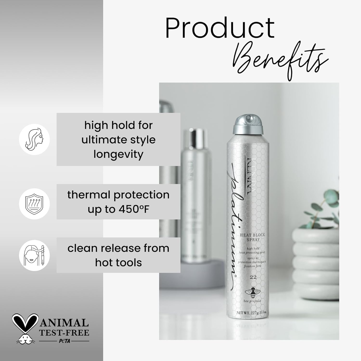Kenra Heat Block Spray mist in action, clean release from tools