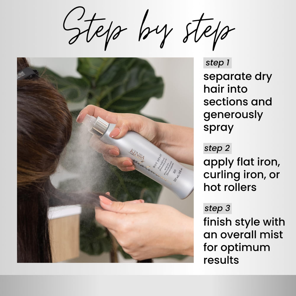 Versatile styling with Kenra Hot Spray for all hair types.