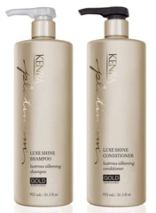 Kenra Platinum Luxe Shine Shampoo bottle with gold accents for silky, radiant hair.