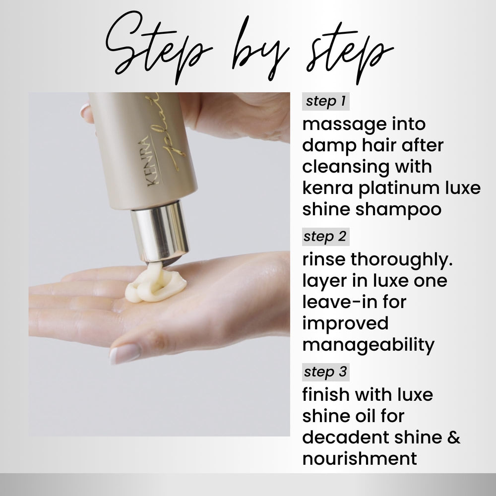 Kenra Platinum Luxe Shine silky hair texture closeup demonstrates smoothness.