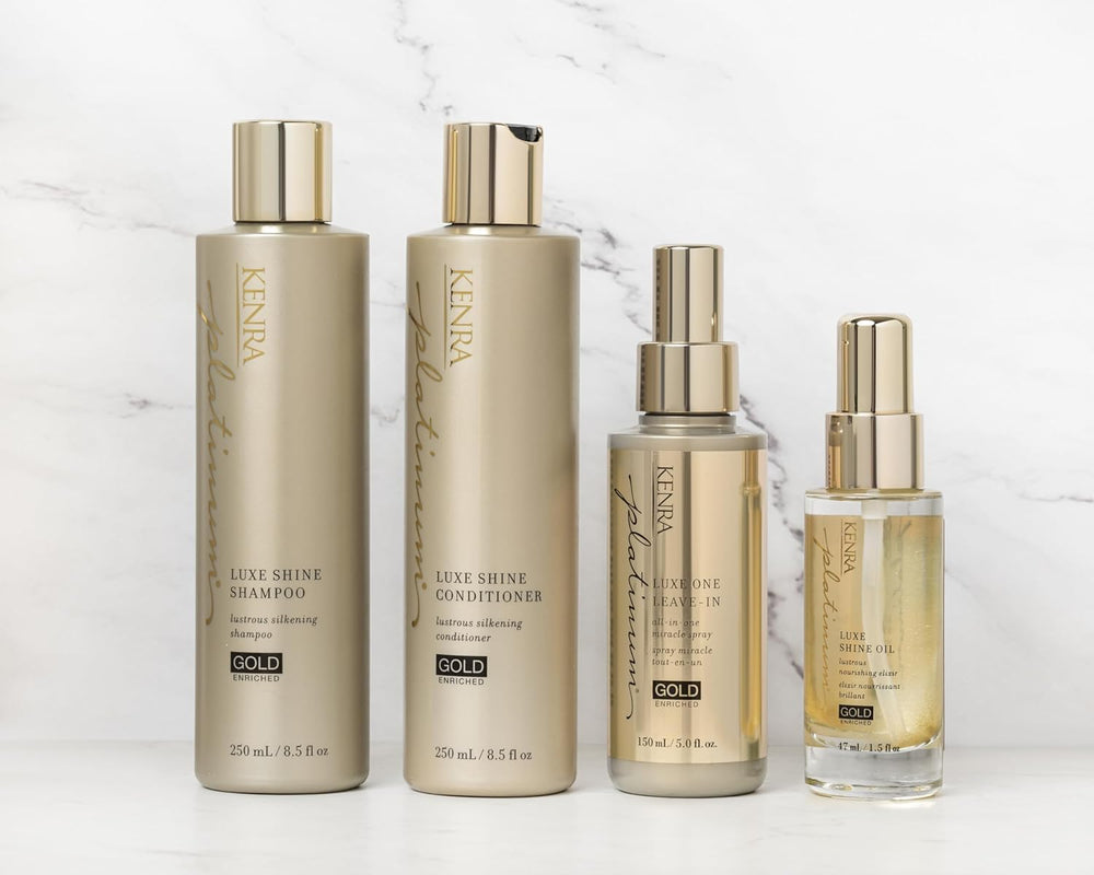 Two-pack Kenra Luxe Shine Oil on a vanity display