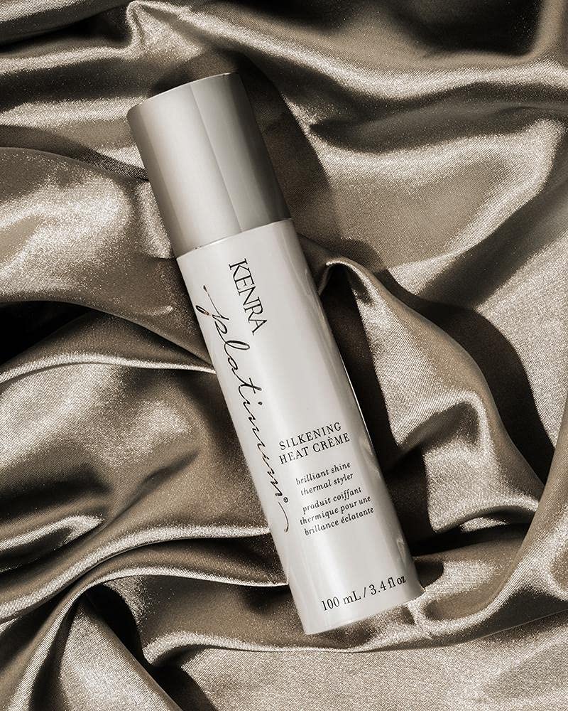 Kenra Platinum Silkening Heat Crème creamy texture shot for silky, manageable styling