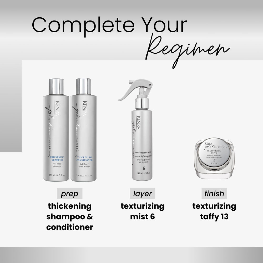 Kenra Platinum Texturizing Taffy 13 on model demonstrates versatile styling options.