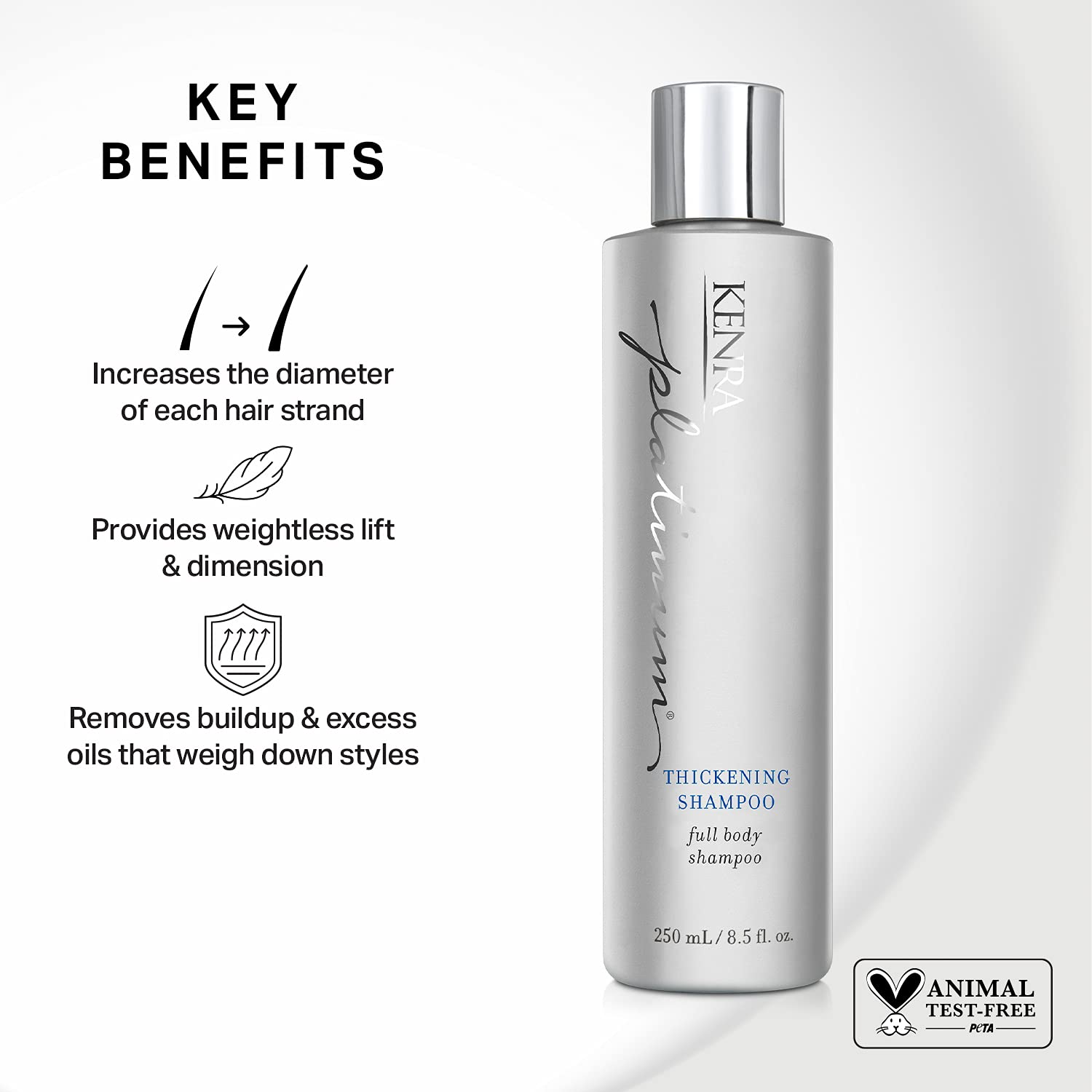Kenra Platinum Thickening Conditioner bottle highlighting added volume and smoothness